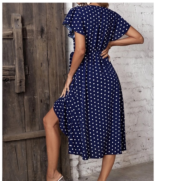 Boho Polka Dot Butterfly Sleeve Wrap Dress - Picture 6 of 8